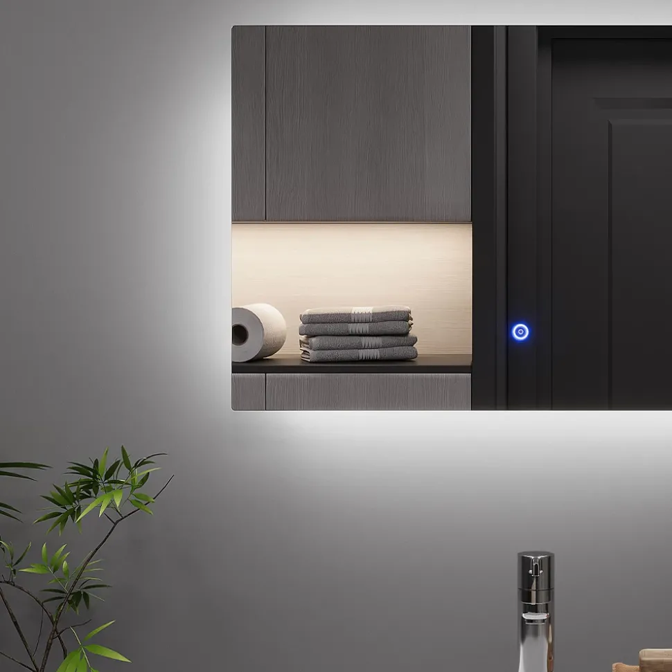 Badezimmerspiegel Miral Glas 60 x 2.8 cm mit Backlight Beleuchtung Vicco