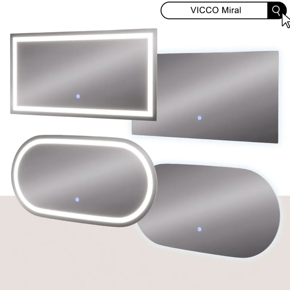 Badezimmerspiegel Miral Glas 60 x 2.8 cm mit Backlight Beleuchtung Vicco