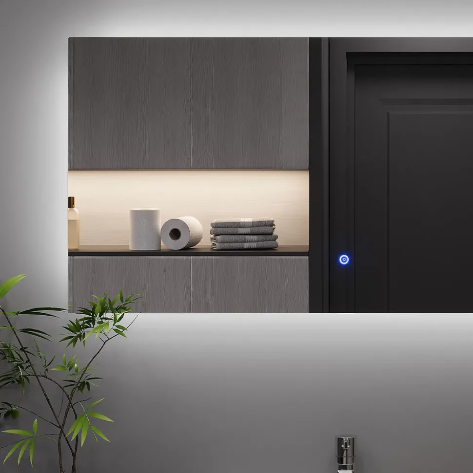 Badezimmerspiegel Miral Glas 100 x 2.8 cm mit Backlight Beleuchtung Vicco