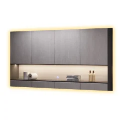 Badezimmerspiegel Miral Glas 100 x 2.8 cm mit Backlight Beleuchtung Vicco