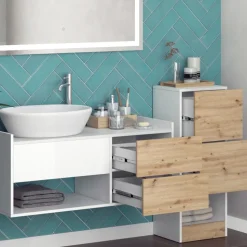 Badmöbel-Set Alf Weiß 3 Teile, mit Midischrank Vicco