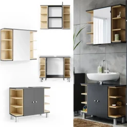 Badmöbel-Set Aquis Anthrazit 2 Teile Vicco