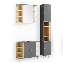 Badmöbel-Set Aquis Anthrazit 3 Teile, mit Hochschrank Vicco