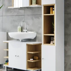 Badmöbel-Set Aquis Weiß 3 Teile, mit Hochschrank Vicco