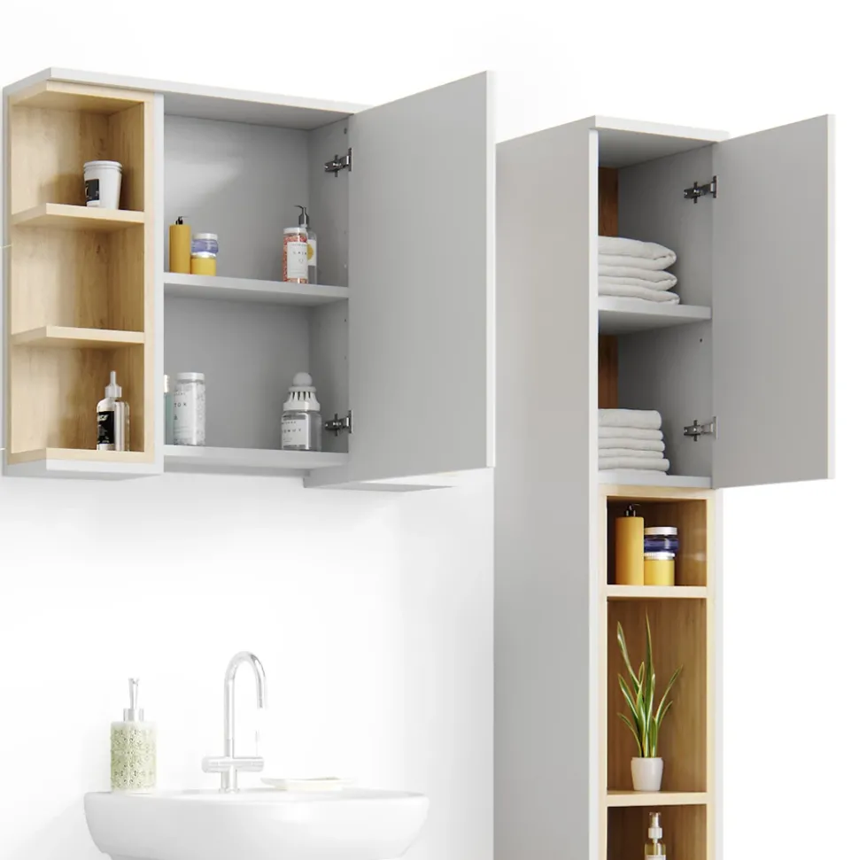 Badmöbel-Set Aquis Weiß 3 Teile, mit Hochschrank Vicco