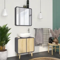 Badmöbel-Set Arla Anthrazit/Eiche 2 Teile Vicco