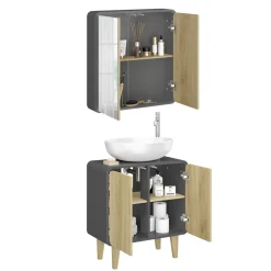 Badmöbel-Set Arla Anthrazit/Eiche 2 Teile Vicco