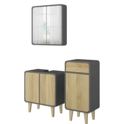 Badmöbel-Set Arla Anthrazit/Eiche 3 Teile, mit Midischrank Vicco