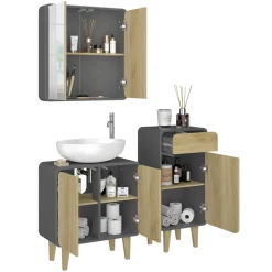 Badmöbel-Set Arla Anthrazit/Eiche 3 Teile, mit Midischrank Vicco