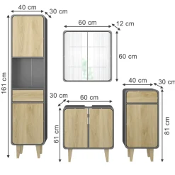 Badmöbel-Set Arla Anthrazit/Eiche 4 Teile Vicco