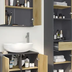 Badmöbel-Set Arla Anthrazit/Eiche 4 Teile Vicco