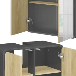 Badmöbel-Set Arla Anthrazit/Eiche 4 Teile Vicco