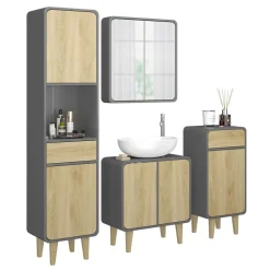 Badmöbel-Set Arla Anthrazit/Eiche 4 Teile Vicco