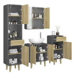 Badmöbel-Set Arla Anthrazit/Eiche 4 Teile Vicco