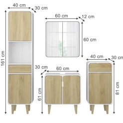 Badmöbel-Set Arla Weiß/Eiche 4 Teile Vicco