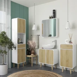 Badmöbel-Set Arla Weiß/Eiche 4 Teile Vicco