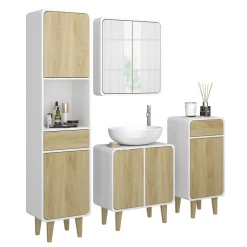 Badmöbel-Set Arla Weiß/Eiche 4 Teile Vicco