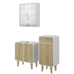 Badmöbel-Set Arla Weiß/Eiche 3 Teile, mit Midischrank Vicco