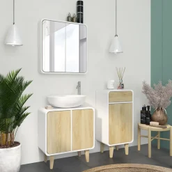 Badmöbel-Set Arla Weiß/Eiche 3 Teile, mit Midischrank Vicco