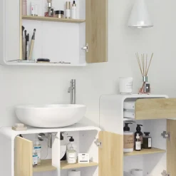 Badmöbel-Set Arla Weiß/Eiche 3 Teile, mit Midischrank Vicco