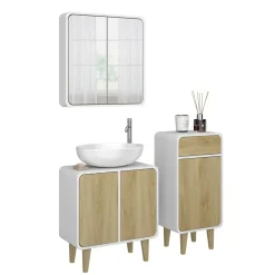 Badmöbel-Set Arla Weiß/Eiche 3 Teile, mit Midischrank Vicco