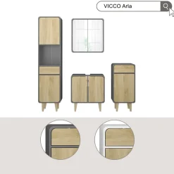 Badmöbel-Set Arla Weiß/Eiche 3 Teile, mit Hochschrank Vicco