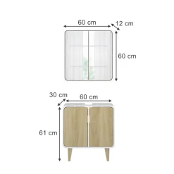 Badmöbel-Set Arla Weiß/Eiche 2 Teile Vicco