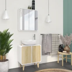 Badmöbel-Set Arla Weiß/Eiche 2 Teile Vicco