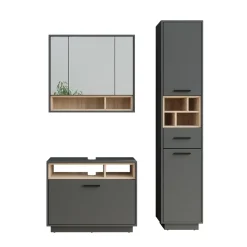 Badmöbel-Set Beatrice Anthrazit/Sonoma 3 Teile mit Hochschrank Vicco