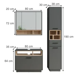 Badmöbel-Set Beatrice Anthrazit/Sonoma 3 Teile mit Hochschrank Vicco