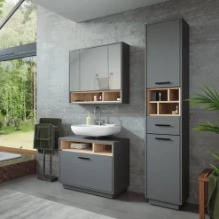 Badmöbel-Set Beatrice Anthrazit/Sonoma 3 Teile mit Hochschrank Vicco