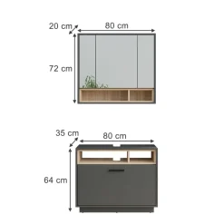 Badmöbel-Set Beatrice Anthrazit/Sonoma 2 Teile Vicco