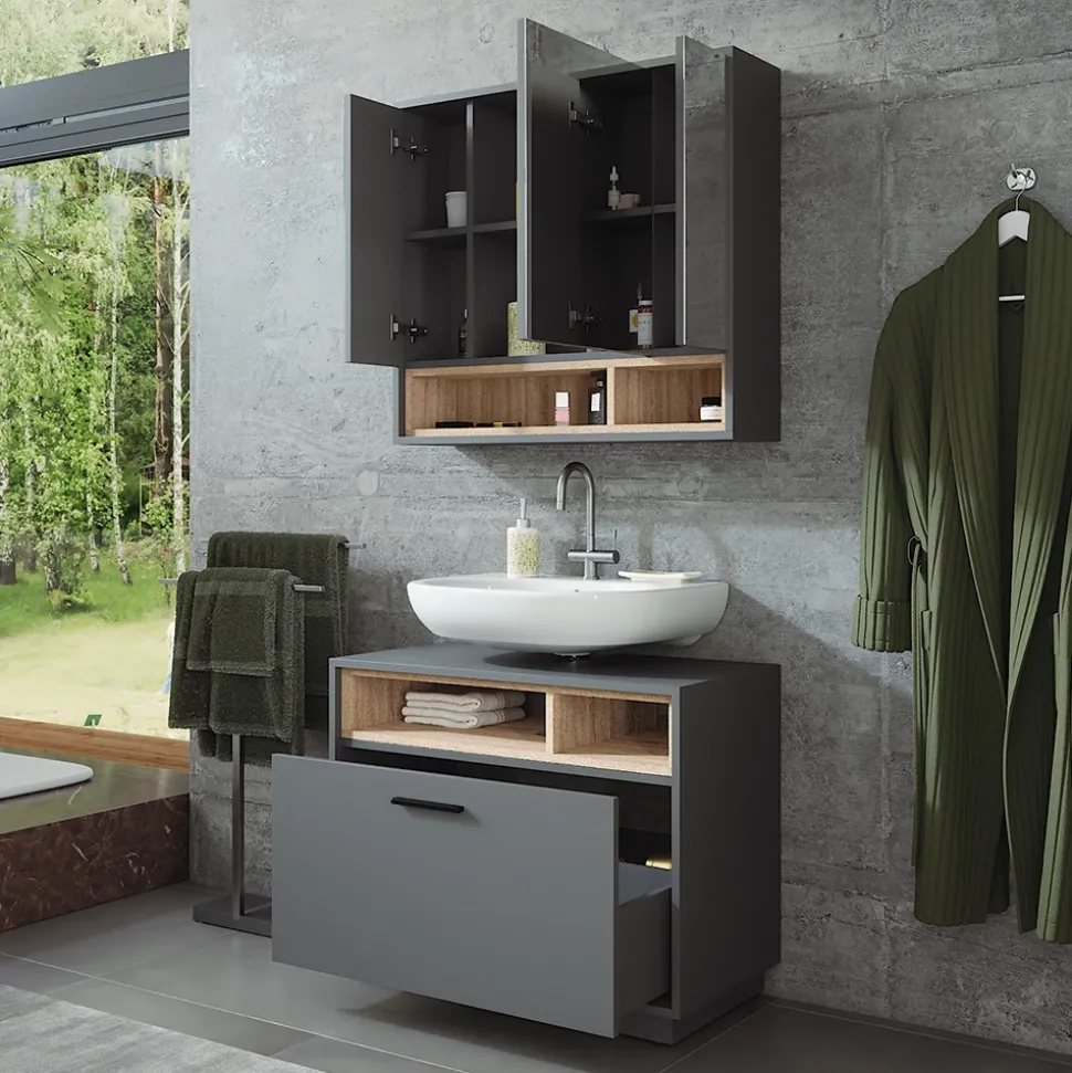 Badmöbel-Set Beatrice Anthrazit/Sonoma 2 Teile Vicco