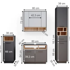 Badmöbel-Set Beatrice Anthrazit 4 Teile Vicco