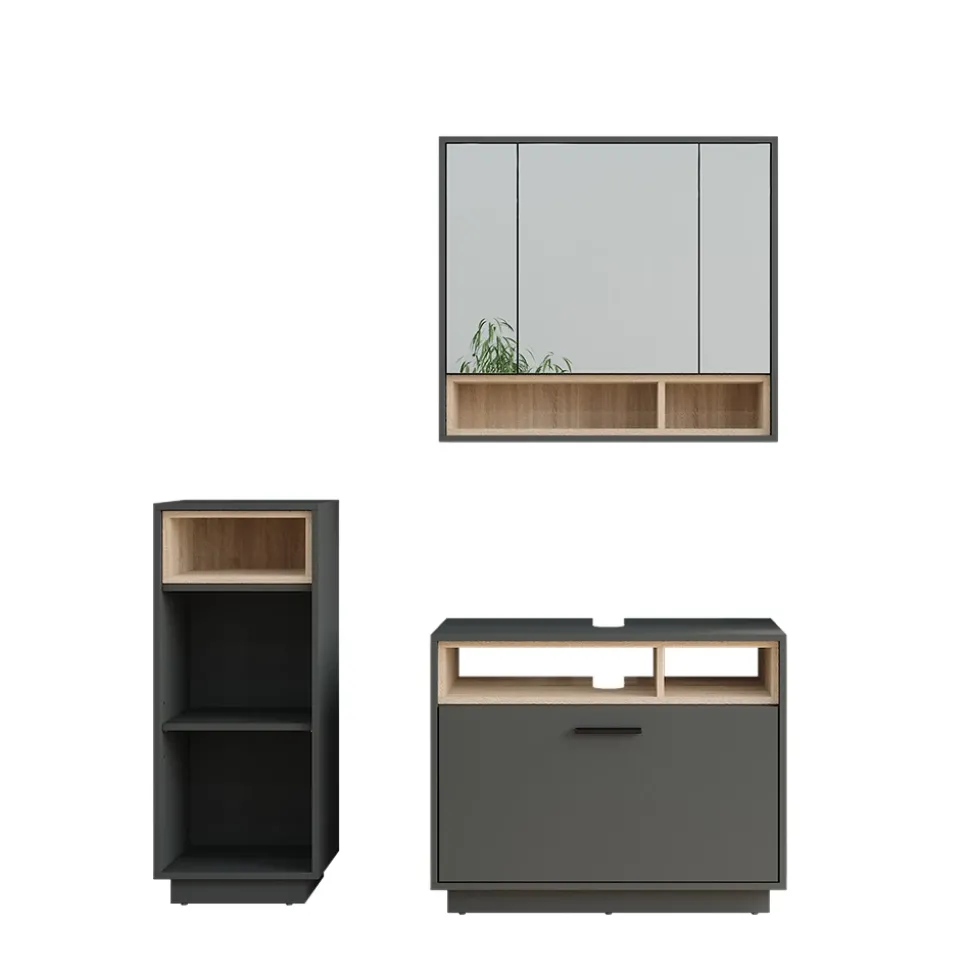 Badmöbel-Set Beatrice Anthrazit/Sonoma 3 Teile mit Midischrank Vicco