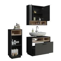 Badmöbel-Set Beatrice Anthrazit/Sonoma 3 Teile mit Midischrank Vicco