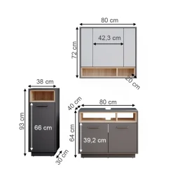 Badmöbel-Set Beatrice Anthrazit 3 Teile Vicco