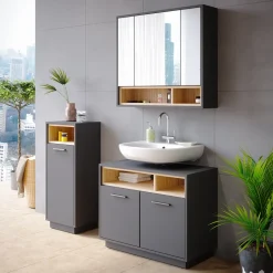 Badmöbel-Set Beatrice Anthrazit 3 Teile Vicco