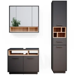 Badmöbel-Set Beatrice Anthrazit 3 Teile, mit Hochschrank Vicco