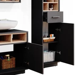 Badmöbel-Set Beatrice Anthrazit 3 Teile, mit Hochschrank Vicco