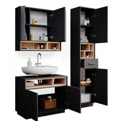 Badmöbel-Set Beatrice Anthrazit 3 Teile, mit Hochschrank Vicco