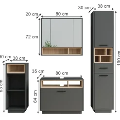 Badmöbel-Set Beatrice Anthrazit/Sonoma Set 4 Vicco