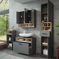 Badmöbel-Set Beatrice Anthrazit/Sonoma Set 4 Vicco