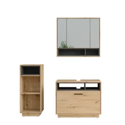 Badmöbel-Set Beatrice Artisan Eiche/Anthrazit 3 Teile mit Midischrank Vicco