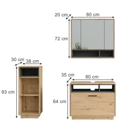 Badmöbel-Set Beatrice Artisan Eiche/Anthrazit 3 Teile mit Midischrank Vicco