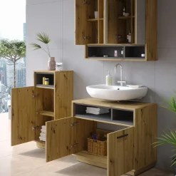 Badmöbel-Set Beatrice Artisan-Eiche 3 Teile Vicco