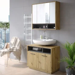Badmöbel-Set Beatrice Artisan-Eiche 2 Teile Vicco