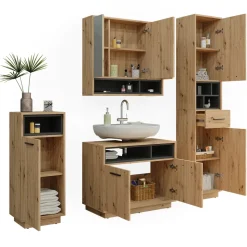 Badmöbel-Set Beatrice Artisan-Eiche 4 Teile Vicco