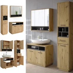 Badmöbel-Set Beatrice Artisan-Eiche 3 Teile, mit Hochschrank Vicco