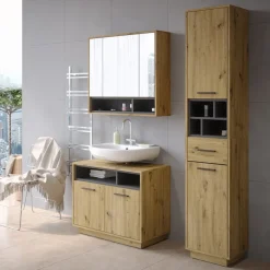 Badmöbel-Set Beatrice Artisan-Eiche 3 Teile, mit Hochschrank Vicco